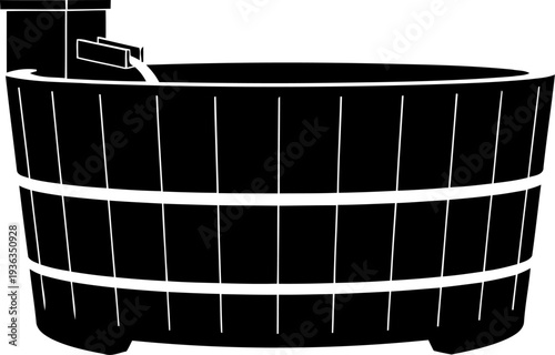 Traditional ofuro wooden soaking tub with spout