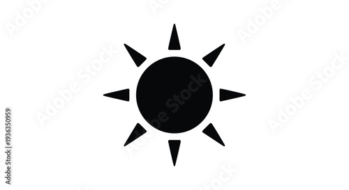 Simple black sun icon with radiating triangular rays on a white background
