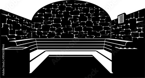 Traditional sauna room interior with stone walls