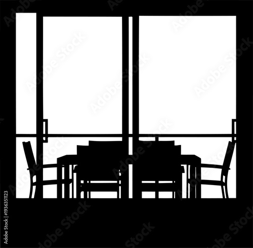 Viewing patio furniture outline through a glass door frame