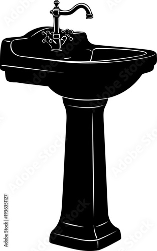 Vintage pedestal bathroom sink fixture silhouette