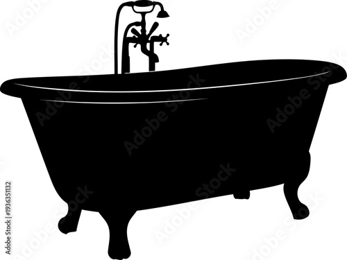 Vintage clawfoot bathtub with faucet silhouette for bathroom