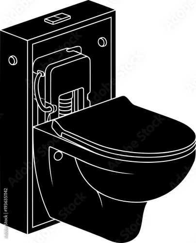 Wall hung toilet bowl outline showing internal plumbing components
