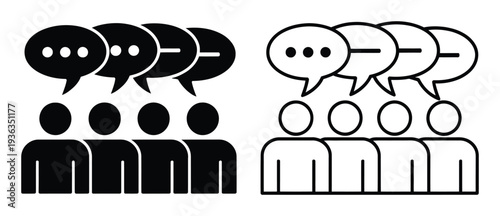 Group of people with speech bubbles, representing communication and discussion