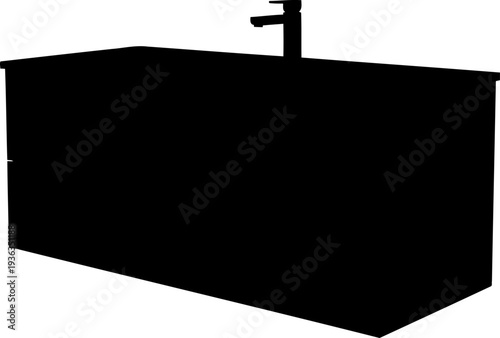 Wide bathroom vanity silhouette with modern sink and faucet fixture