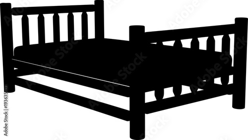 Wooden bed frame silhouette with spindle headboard and footboard