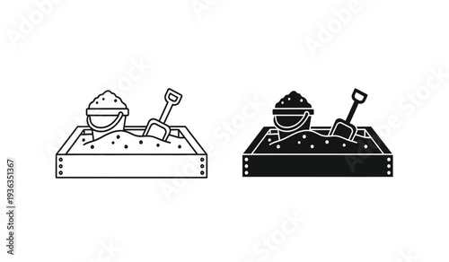 Vector illustration of two garden planters with shovels and soil