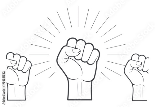 Three Fists Raised in Solidarity and Power, Emanating Light