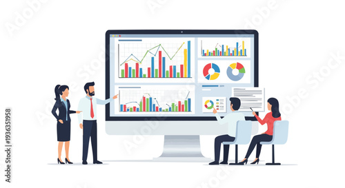 Business Team Analyzing Data on Computer Screen.