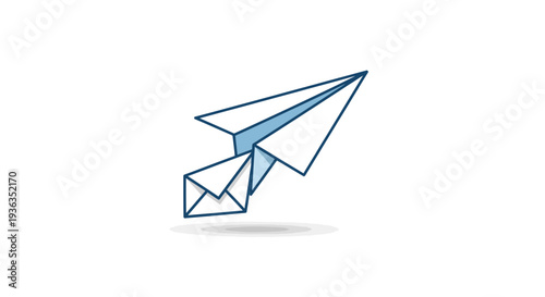 Paper airplane flying with envelope attached, concept of message delivery and communication
