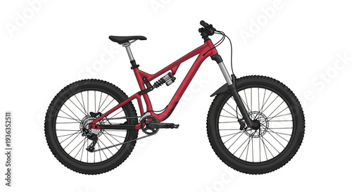 Red Full Suspension Mountain Bike Isolated on White Background