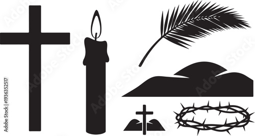 Easter and Good Friday symbols in black silhouette style