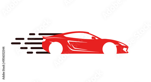 Red Sports Car Silhouette with Motion Blur Effect, Speed and Performance Concept