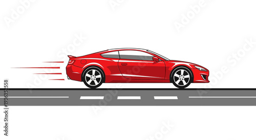 Red Sports Car Speeding Down Highway