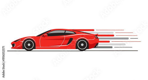Red Sports Car Speed Motion Blur Lines Isolated White Background