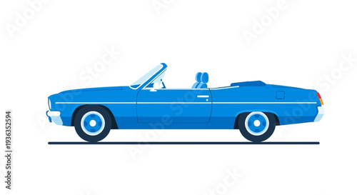Retro Blue Convertible Car Vector Illustration