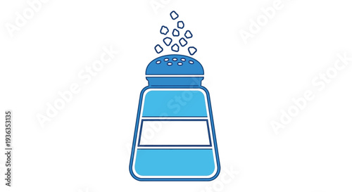 A blue salt shaker with grains spilling out depicted in a flat style