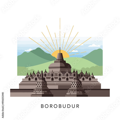 Borobudur Temple Sunrise, Majestic Buddhist Monument in Indonesia, Ancient Architecture