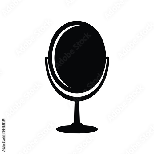 Stylized round vanity mirror in black silhouette on a white background