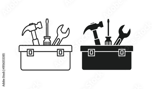 Vector illustration of toolbox icons with various tools inside