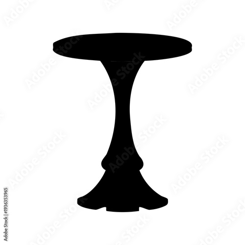 Silhouette of an Elegant Round Table with an Ornate Pedestal Base