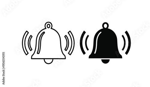 Vector illustration of two ringing bells in black and white with sound waves