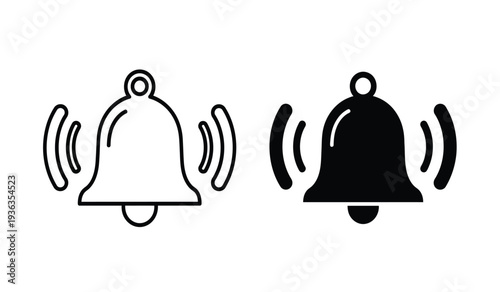 Vector illustration of black and white bell icons with sound waves