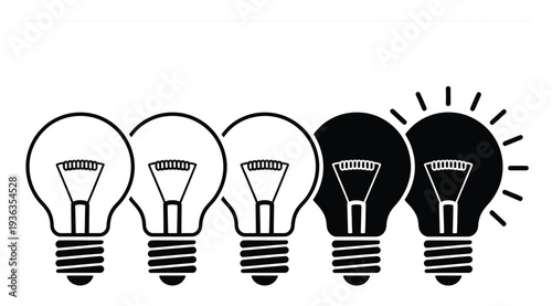 A row of light bulbs, with the last two illuminated, symbolizing ideas and innovation