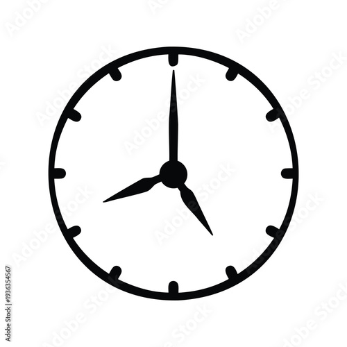 Simple Black and White Clock Illustration with Minute, Hour, and Second Hands