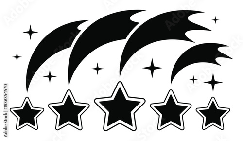 Black and white of shooting stars and stars