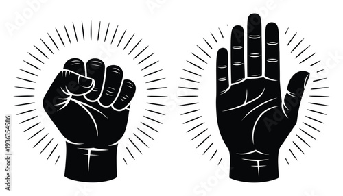 Black Fist and Open Hand Symbols with Radial Lines