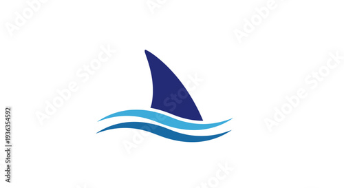 Shark Fin Emerging from Blue Waves, Minimalist Logo Design