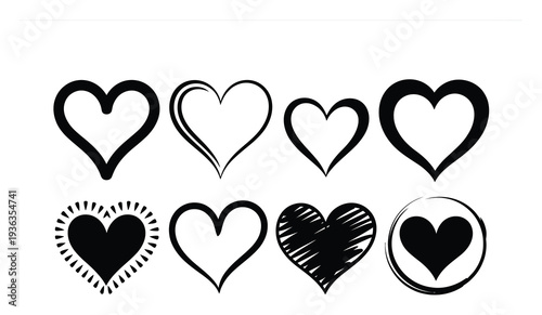 Collection of Diverse Black Heart on White Background