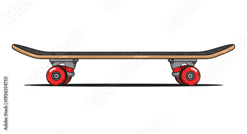 Skateboard with Red Wheels on White Background