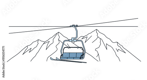 Ski lift chair with skis in front of majestic mountain range