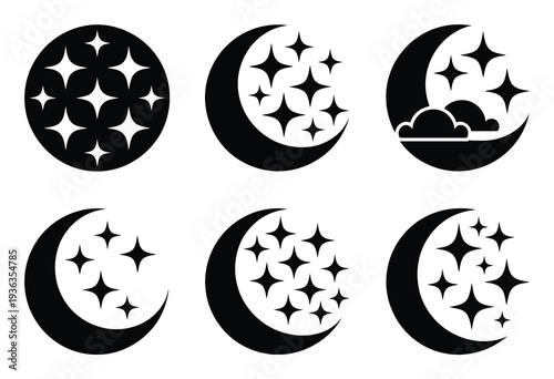 Collection of Moon and Star Night Sky Symbols
