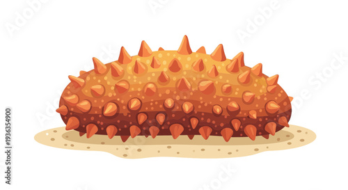 Spiky Sea Cucumber on Sandy Seabed, Ocean Wildlife Illustration