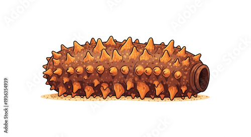 Spiny Sea Cucumber on Sandy Seabed - Marine Life Illustration