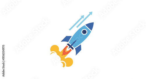 Startup Rocket Launching Upwards with Arrows, Business Growth Concept
