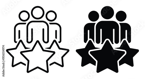 Group of People with Stars Line and Solid Fill