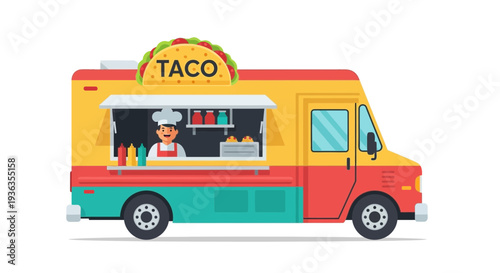 Taco Food Truck with Chef Serving Fast Food