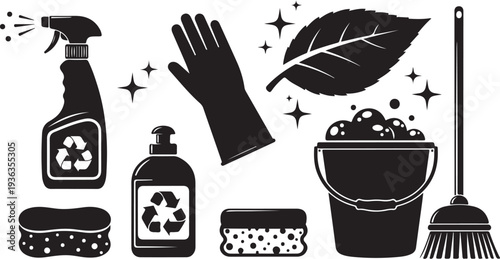 Cleaning Supplies and Eco Friendly Household Items Vector Illustration