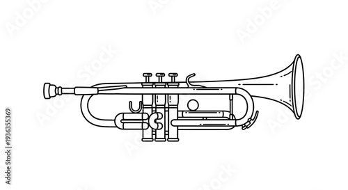 Trumpet Illustration - Musical Instrument Line Art