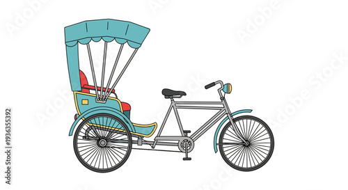 Turquoise Rickshaw Bicycle with Canopy - Isolated on White