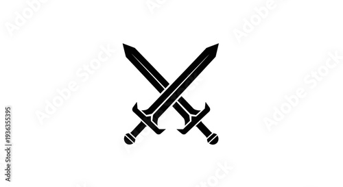 Two Crossed Swords Icon - Black Silhouette on White Background