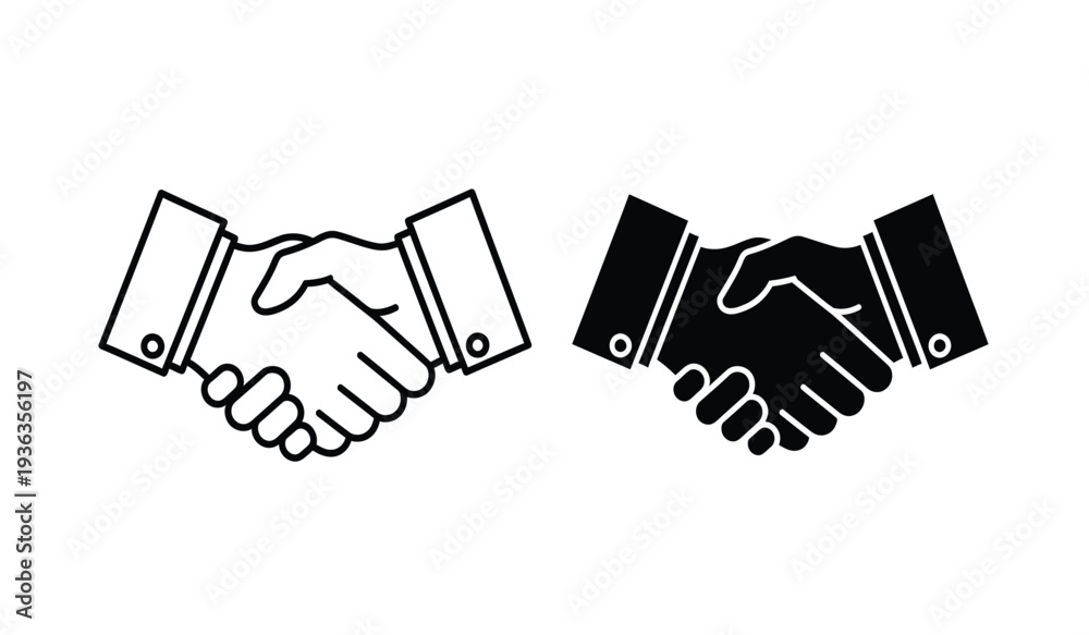Fototapeta premium Two handshake icons in black and white on a pure for business or partnership concepts