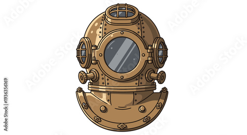 Vintage Diving Helmet, Antique Brass Scuba Gear, Nautical Equipment