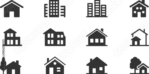House and building icons set residential home property real estate symbols vector illustration collection isolated on white background