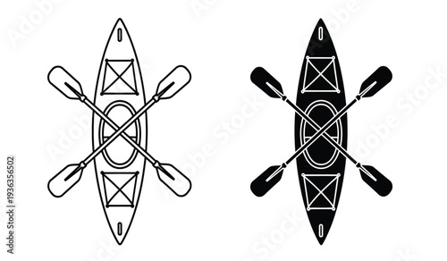 Vector illustration of kayaks with paddles in black and white