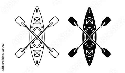 Vector illustration of kayaks and paddles in black and white